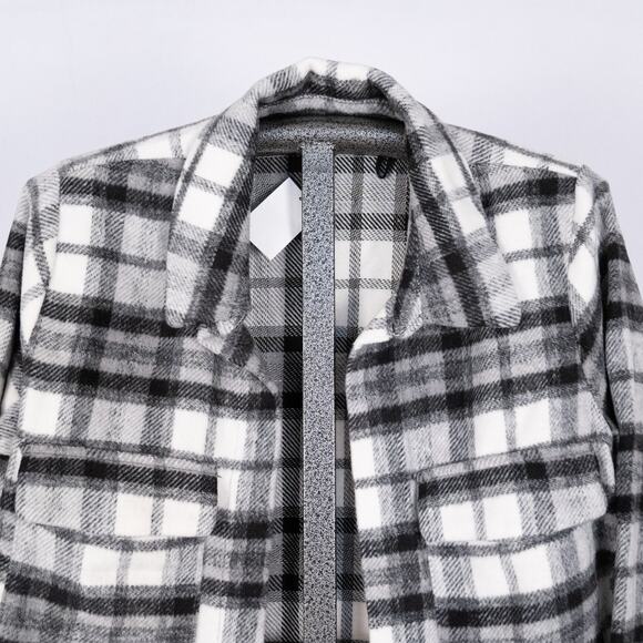 Nordstrom Melloday Women's Black & White Plaid Shacket MEDIUM Open Front 2% Wool - Picture 2 of 6